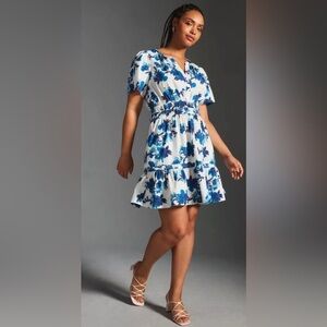 Anthropologie Somerset Mini Dress Floral Short Sleeve Dress Size Large New